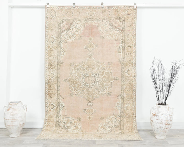 Beige Turkish Oushak Rug 5' 1" x 7' 11" Hand-Knotted | No. VR97934