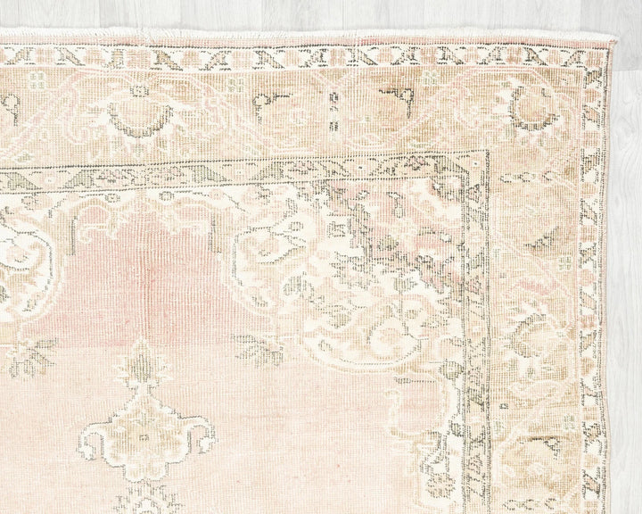 Beige Turkish Oushak Rug 5' 1" x 7' 11" Hand-Knotted | No. VR97934