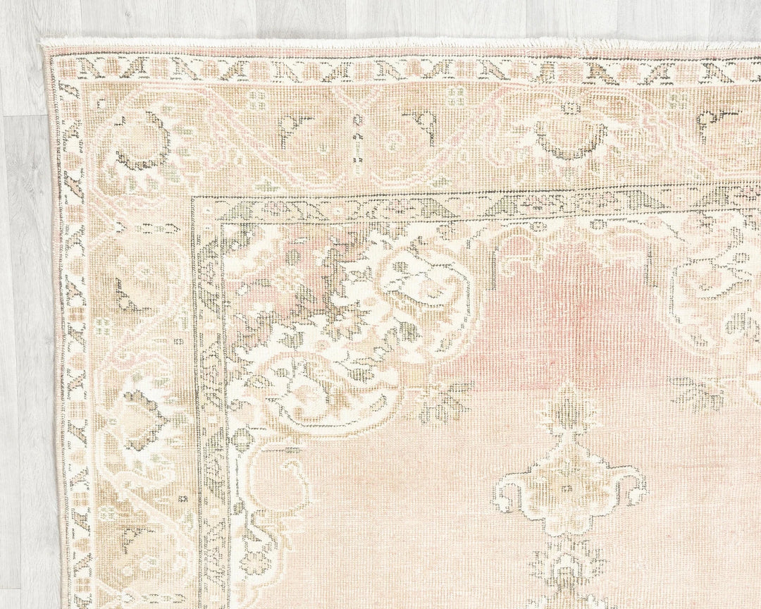 Beige Turkish Oushak Rug 5' 1" x 7' 11" Hand-Knotted | No. VR97934