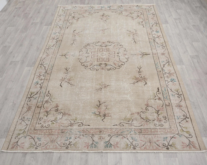 Beige Turkish Oushak Rug 6'2" x 9'2" Hand-Knotted | No. VR97936