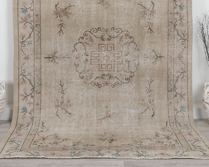 Beige Turkish Oushak Rug 6'2" x 9'2" Hand-Knotted | No. VR97936