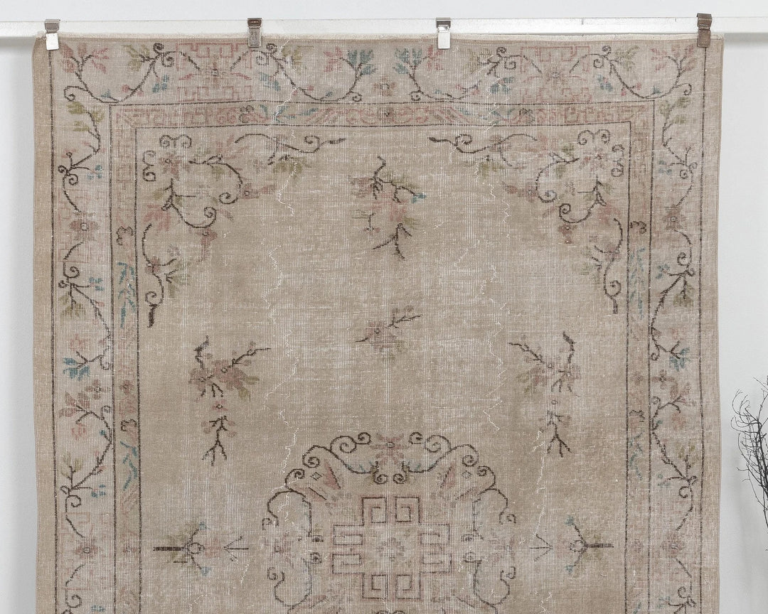 Beige Turkish Oushak Rug 6'2" x 9'2" Hand-Knotted | No. VR97936