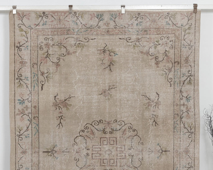 Beige Turkish Oushak Rug 6'2" x 9'2" Hand-Knotted | No. VR97936