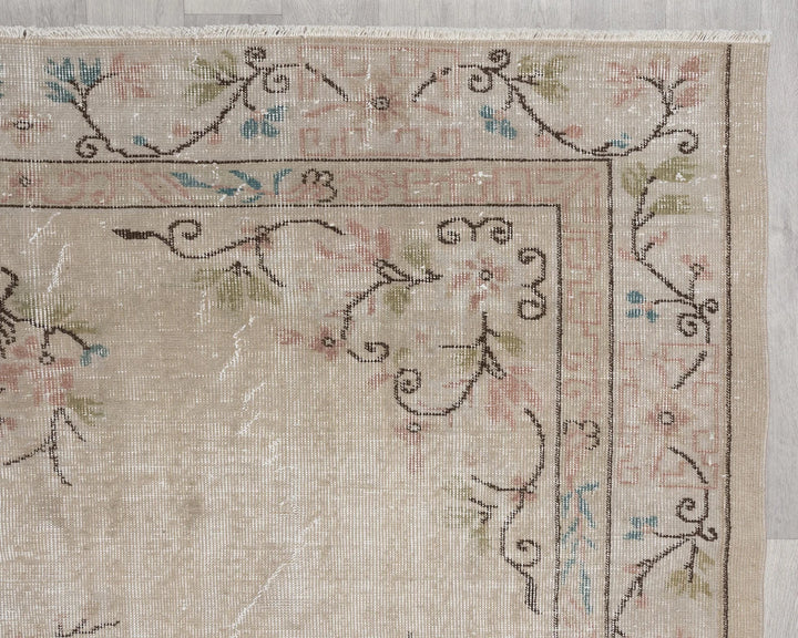 Beige Turkish Oushak Rug 6'2" x 9'2" Hand-Knotted | No. VR97936