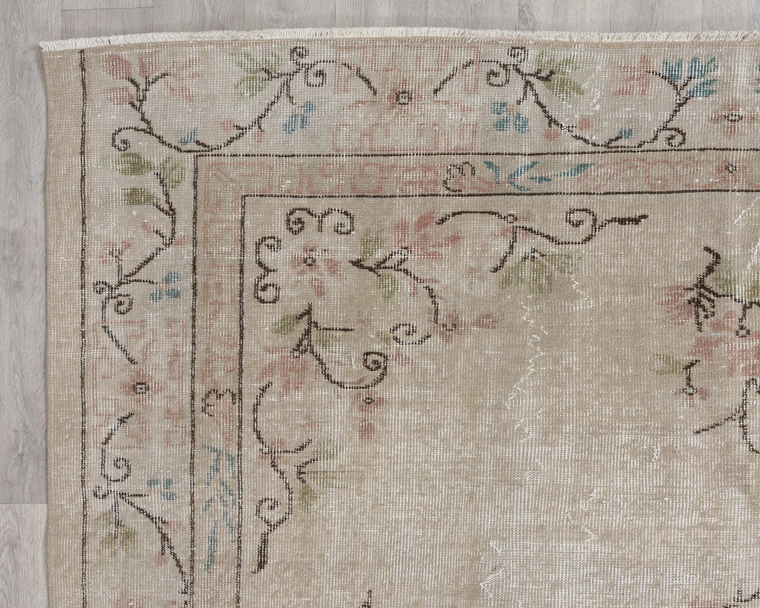 Beige Turkish Oushak Rug 6'2" x 9'2" Hand-Knotted | No. VR97936