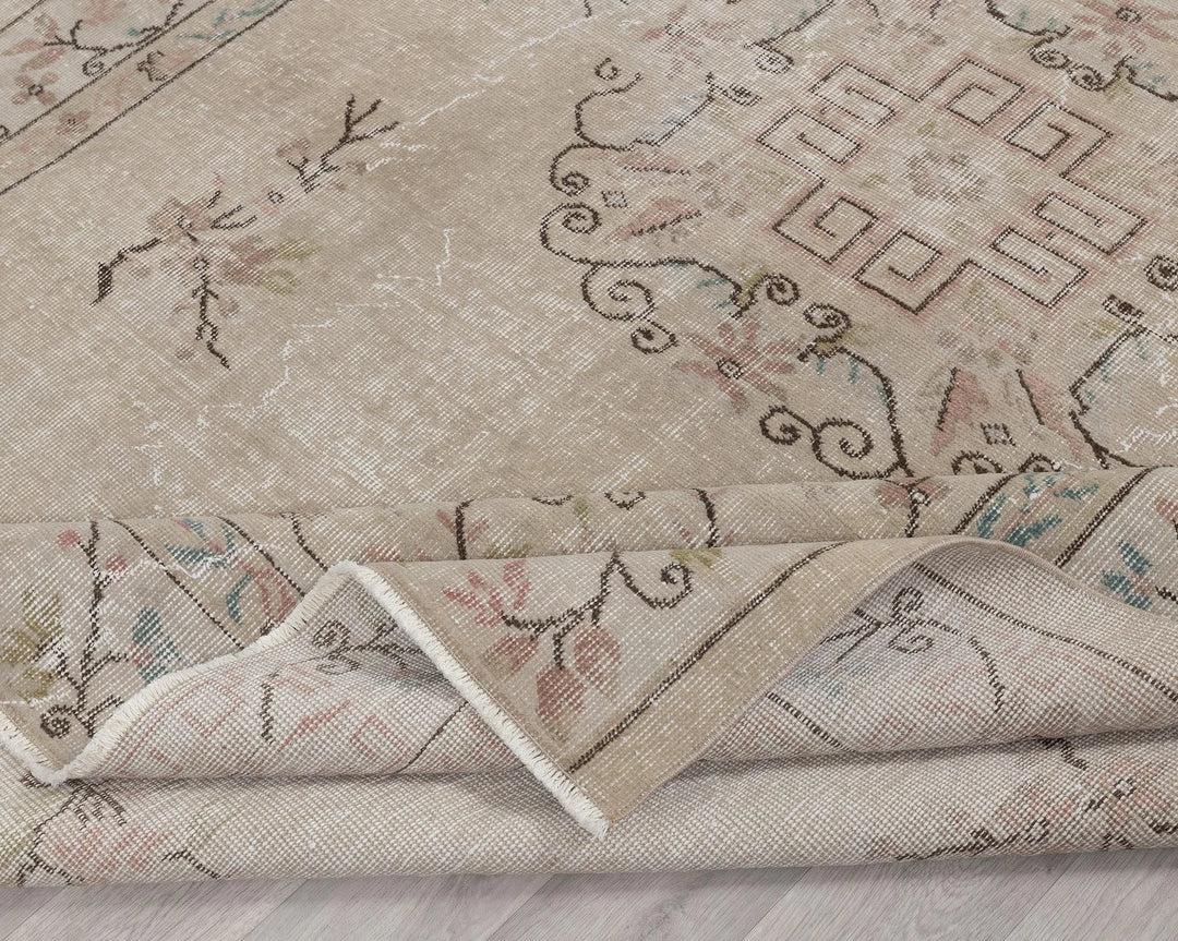 Beige Turkish Oushak Rug 6'2" x 9'2" Hand-Knotted | No. VR97936
