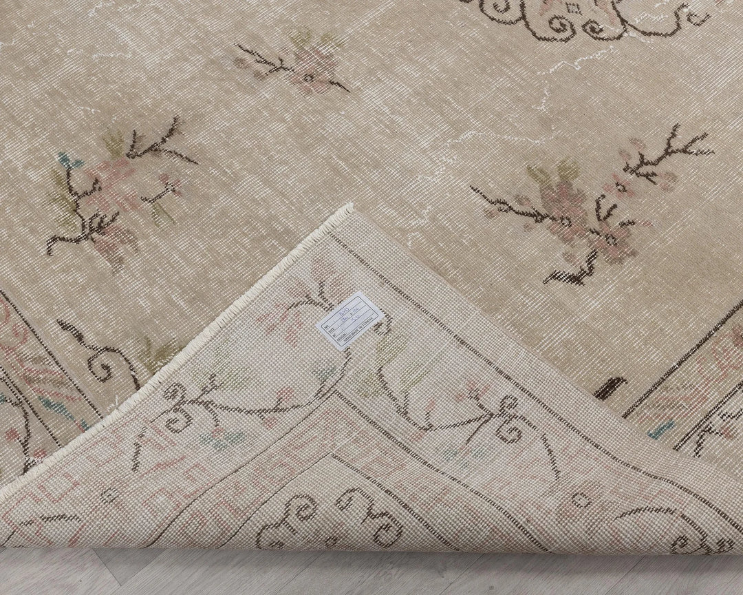 Beige Turkish Oushak Rug 6'2" x 9'2" Hand-Knotted | No. VR97936