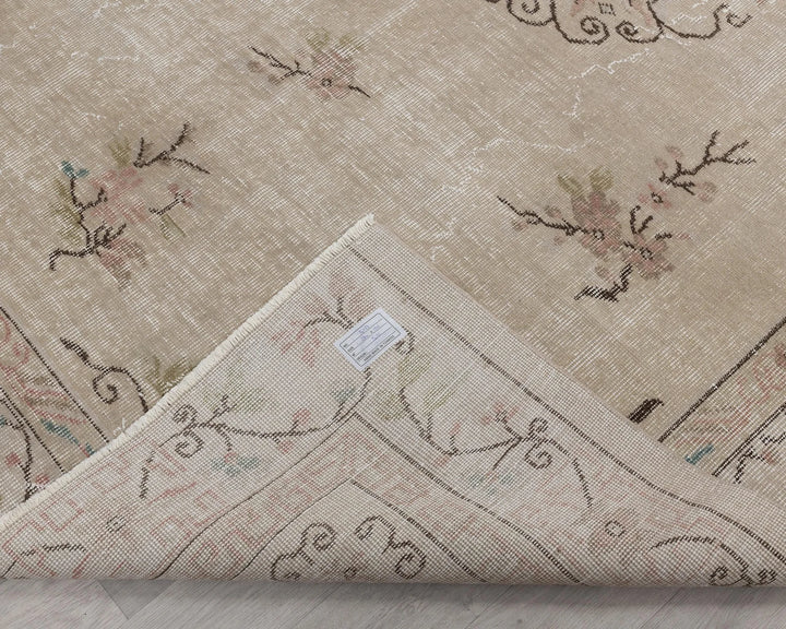 Beige Turkish Oushak Rug 6'2" x 9'2" Hand-Knotted | No. VR97936