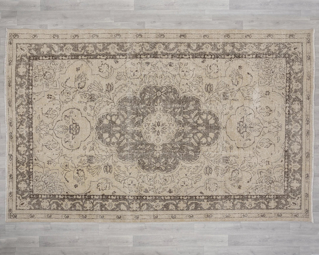 Beige Turkish Oushak Rug 6'7" x 10'4" Hand-Knotted reverse