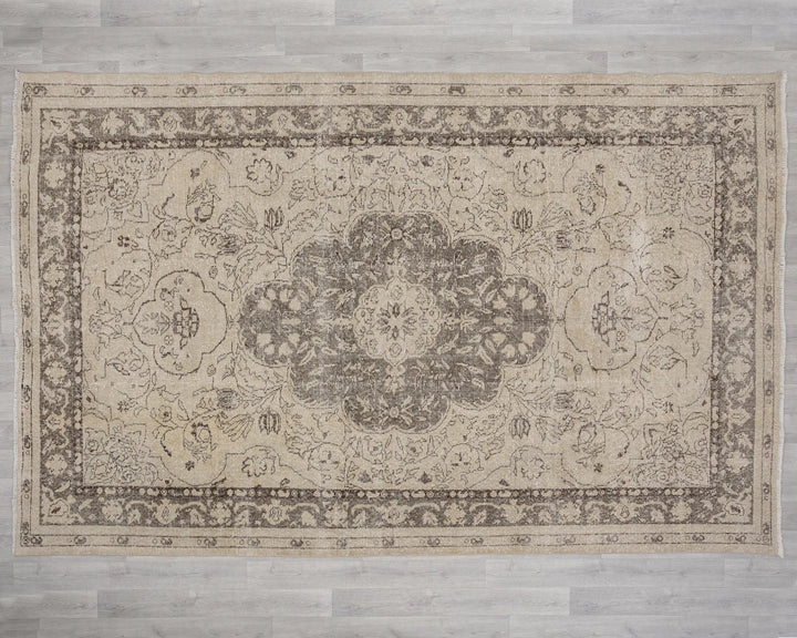 Beige Turkish Oushak Rug 6'7" x 10'4" Hand-Knotted reverse