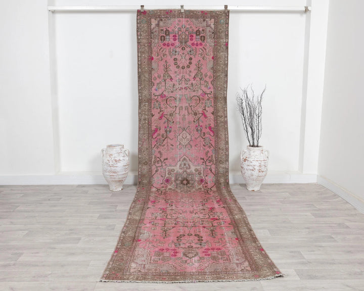 Pink Turkish Oushak Rug 3' 8" x 13' Hand-Knotted | No. VR98259