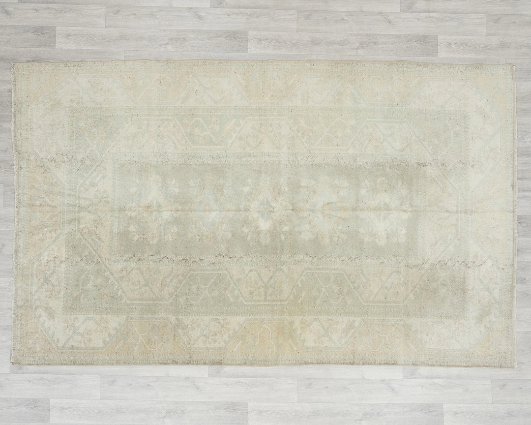 Beige Turkish Oushak Rug 5'5" x 9'6" Hand-Knotted | No. VR98399