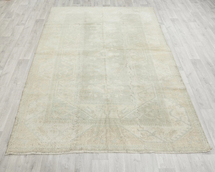 Beige Turkish Oushak Rug 5'5" x 9'6" Hand-Knotted | No. VR98399