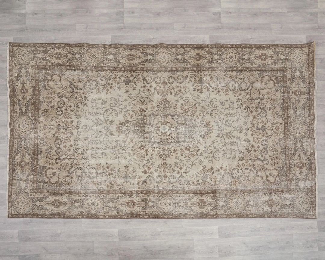 Beige Turkish Oushak Rug 6' 2" x 10' 1" Hand-Knotted | No. VR98750