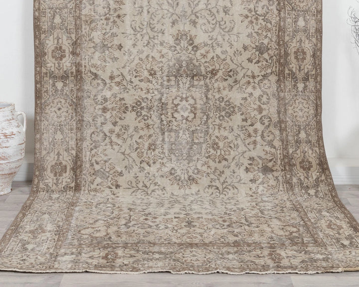 Beige Turkish Oushak Rug 6' 2" x 10' 1" Hand-Knotted | No. VR98750