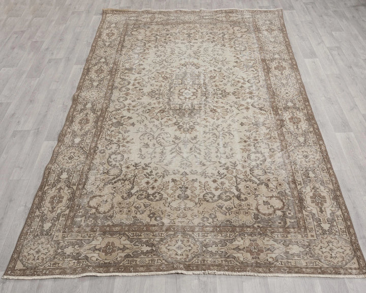 Beige Turkish Oushak Rug 6' 2" x 10' 1" Hand-Knotted | No. VR98750