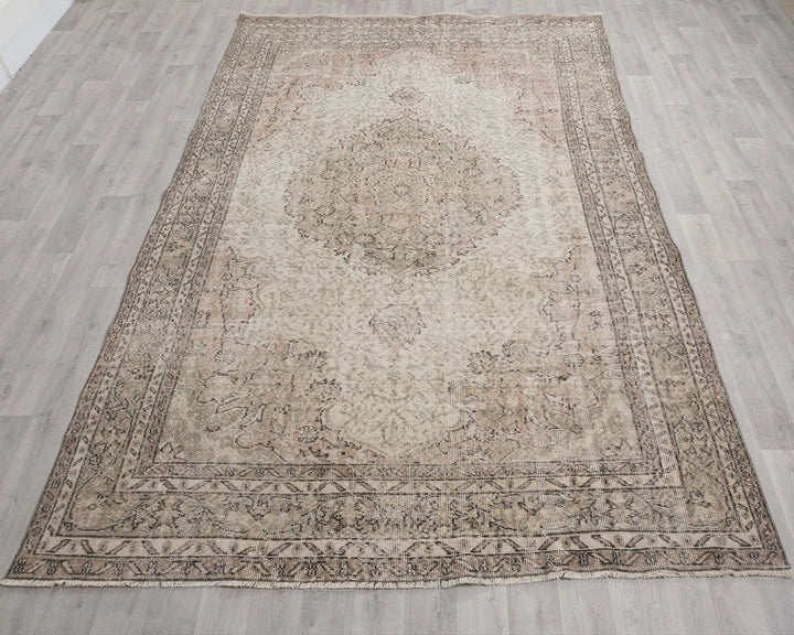 Beige Turkish Oushak Rug 6'6" x 9'7" Hand-Knotted | No. VR98887