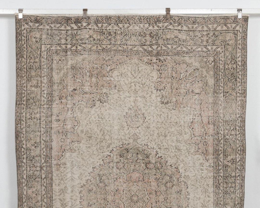 Beige Turkish Oushak Rug 6'6" x 9'7" Hand-Knotted | No. VR98887