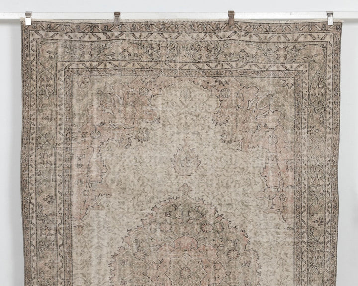Beige Turkish Oushak Rug 6'6" x 9'7" Hand-Knotted | No. VR98887