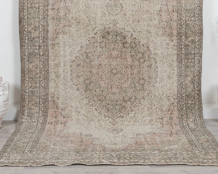 Beige Turkish Oushak Rug 6'6" x 9'7" Hand-Knotted | No. VR98887