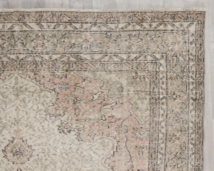 Beige Turkish Oushak Rug 6'6" x 9'7" Hand-Knotted | No. VR98887