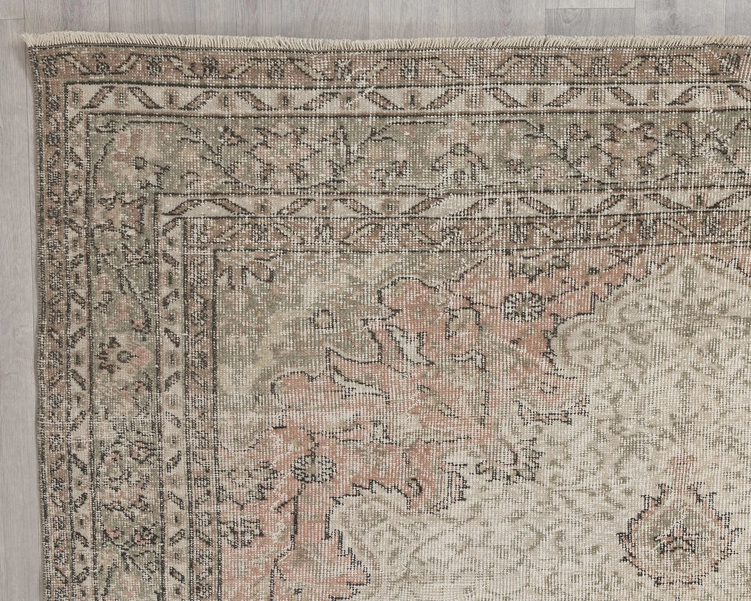 Beige Turkish Oushak Rug 6'6" x 9'7" Hand-Knotted | No. VR98887