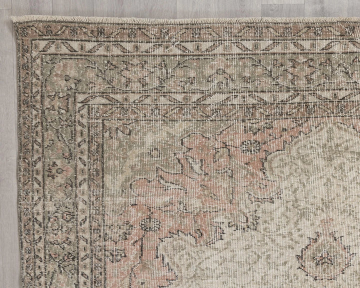 Beige Turkish Oushak Rug 6'6" x 9'7" Hand-Knotted | No. VR98887