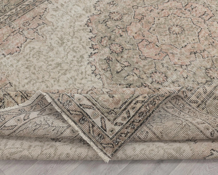 Beige Turkish Oushak Rug 6'6" x 9'7" Hand-Knotted | No. VR98887