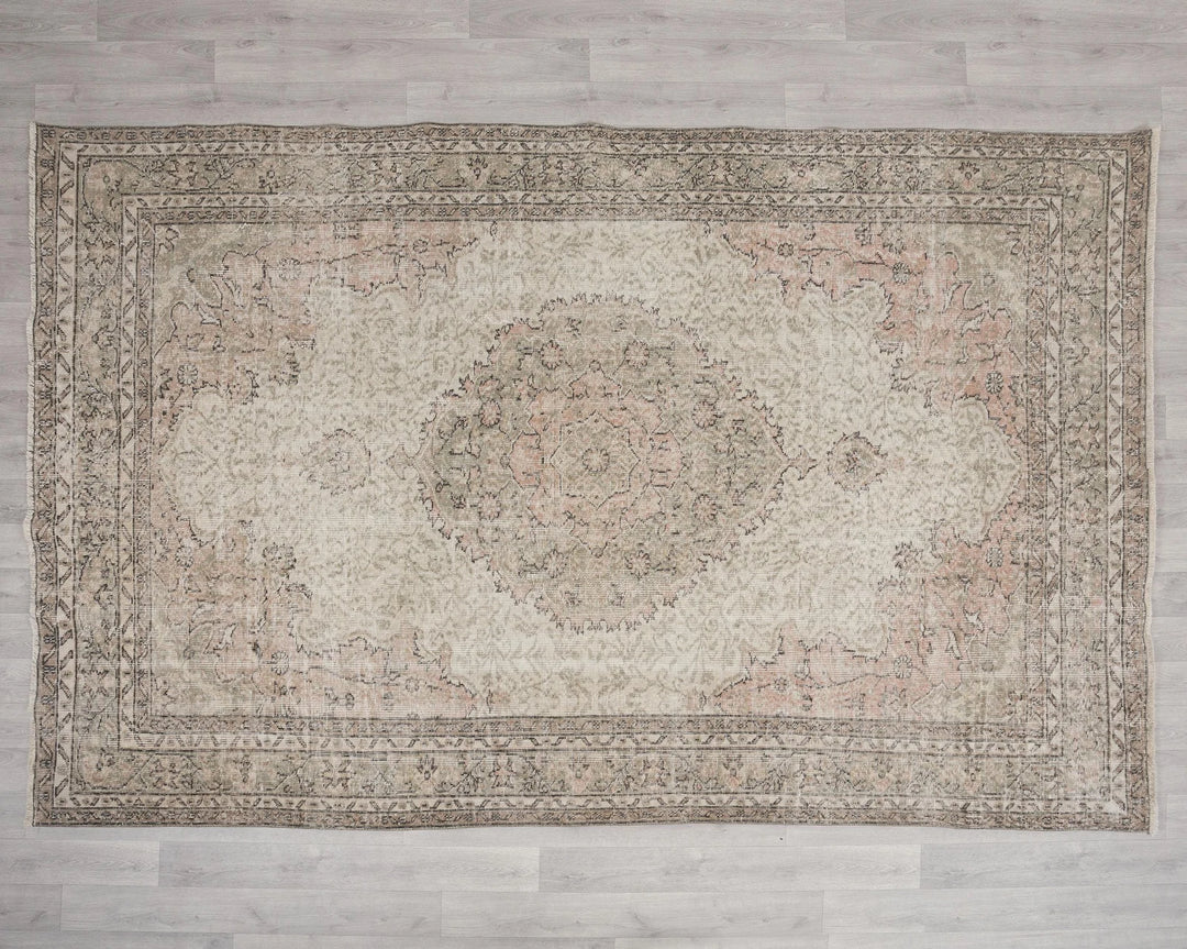 Beige Turkish Oushak Rug 6'6" x 9'7" Hand-Knotted | No. VR98887