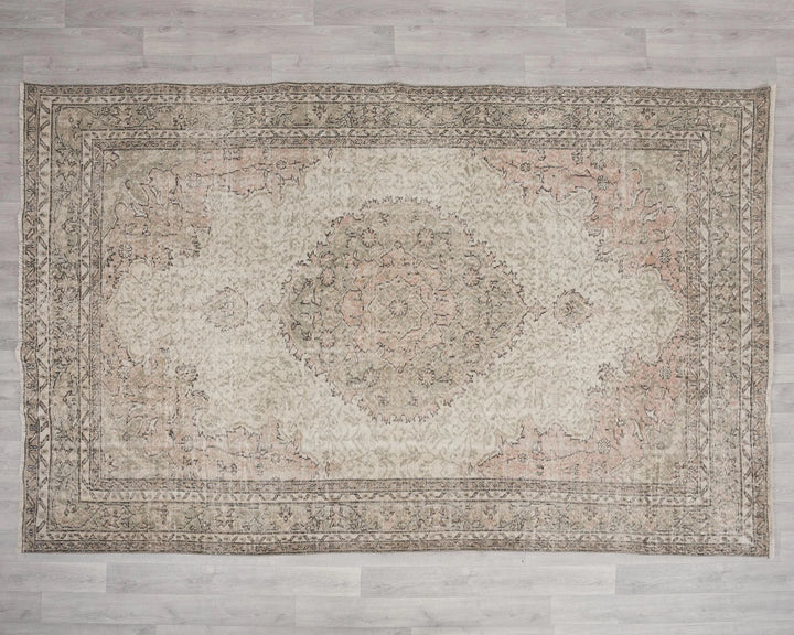 Beige Turkish Oushak Rug 6'6" x 9'7" Hand-Knotted | No. VR98887