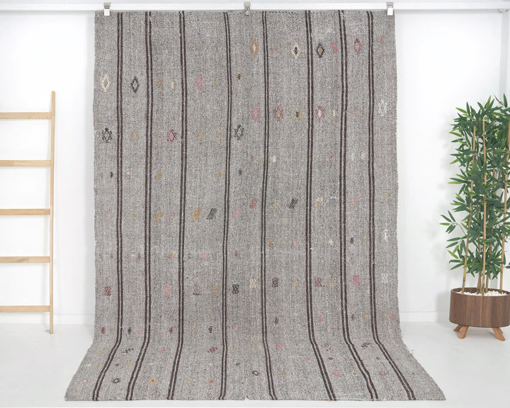 Gray Turkish Kilim Rug 6' x 9' 2" Flat-Weave | No. VR99171