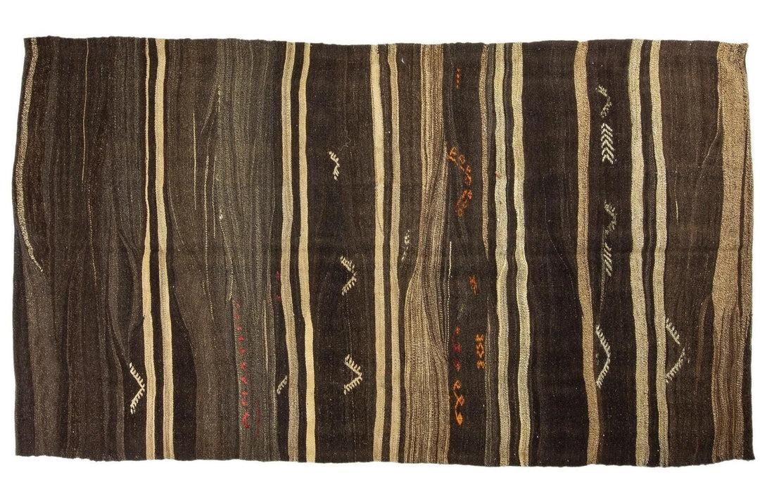 Brown Turkish Kilim Rug 9' 2" x 5' 5" Flat-Weave | No. VR99259