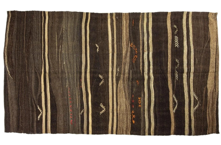 Brown Turkish Kilim Rug 9' 2" x 5' 5" Flat-Weave | No. VR99259