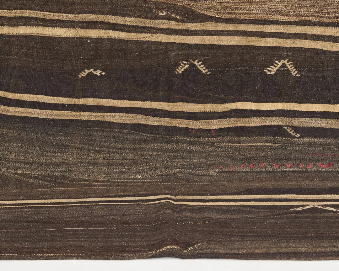 Brown Turkish Kilim Rug 9' 2" x 5' 5" Flat-Weave | No. VR99259