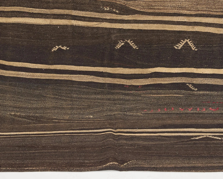 Brown Turkish Kilim Rug 9' 2" x 5' 5" Flat-Weave | No. VR99259
