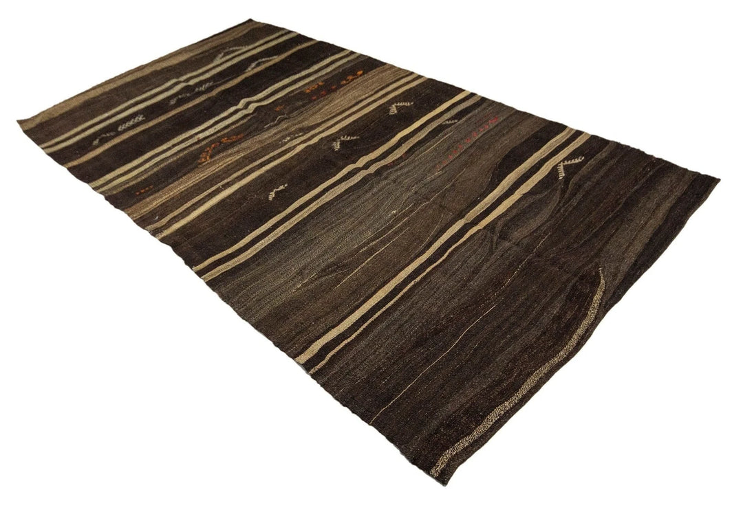 Brown Turkish Kilim Rug 9' 2" x 5' 5" Flat-Weave | No. VR99259