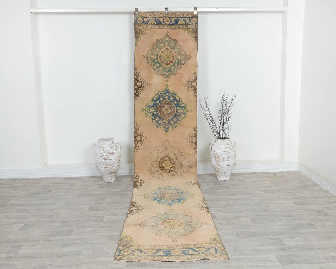 Blue Turkish Oushak Rug 2'6" x 12'8" Hand-Knotted