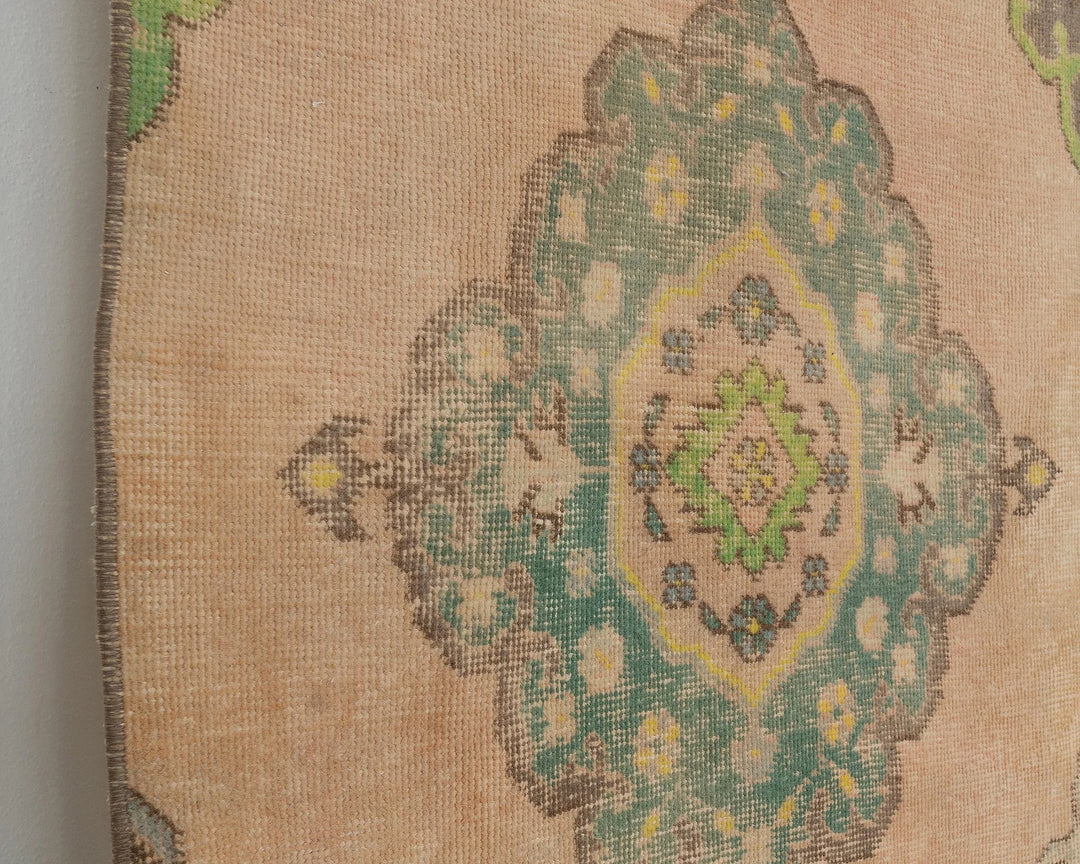 Blue Turkish Oushak Rug 2'6" x 12'8" Hand-Knotted close-up