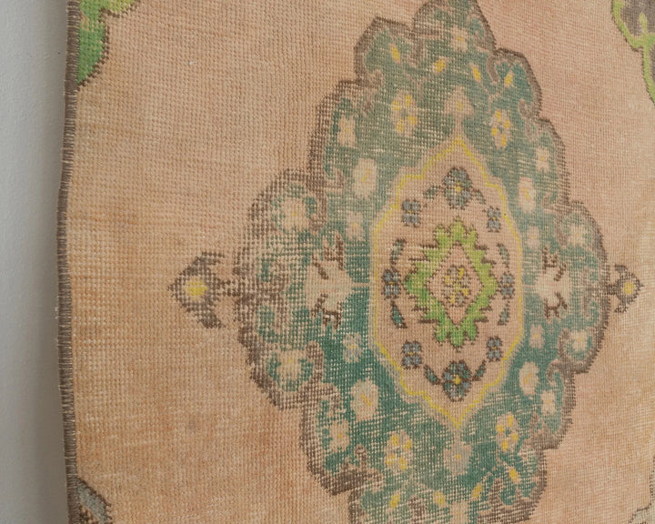 Blue Turkish Oushak Rug 2'6" x 12'8" Hand-Knotted close-up