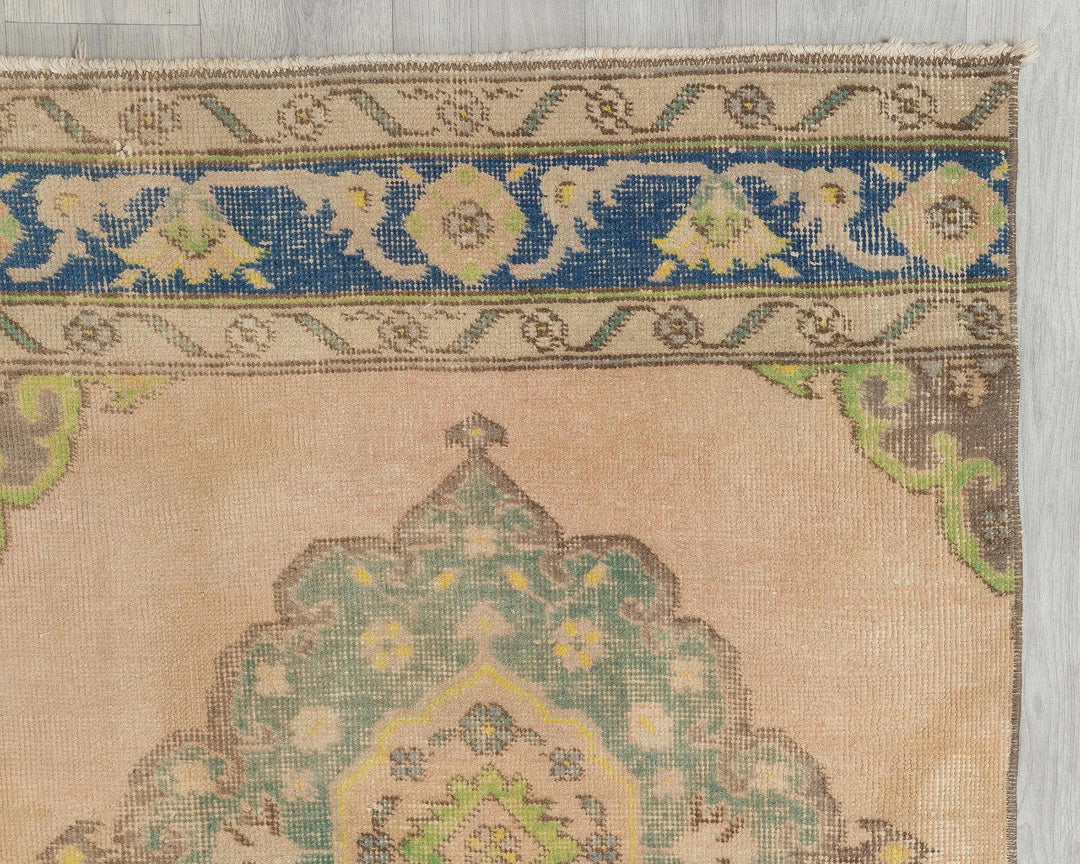 Blue Turkish Oushak Rug 2'6" x 12'8" Hand-Knotted pattern