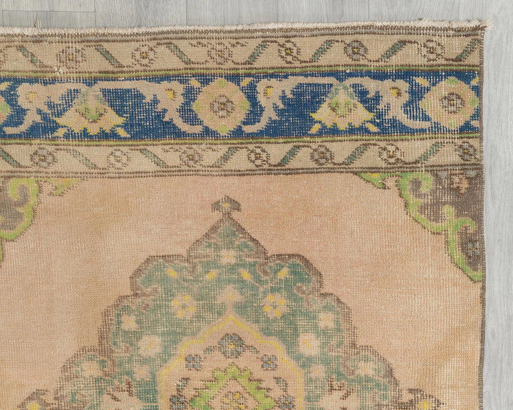 Blue Turkish Oushak Rug 2'6" x 12'8" Hand-Knotted pattern
