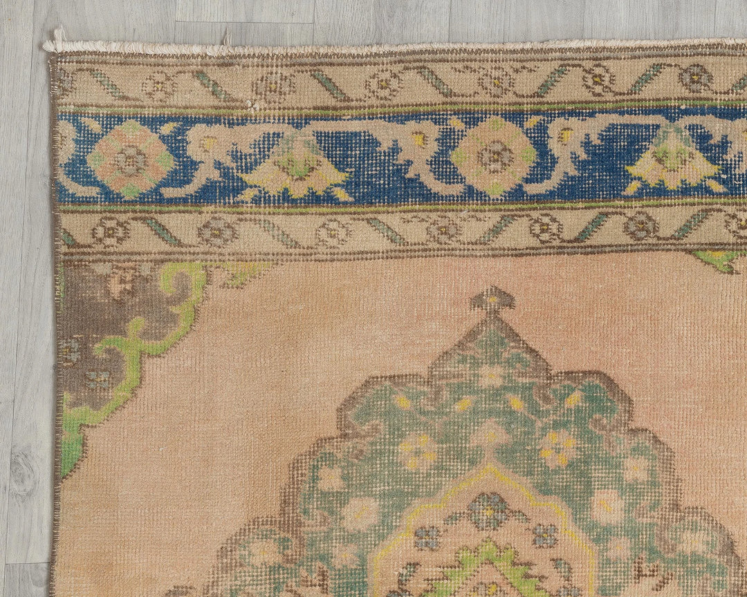 Blue Turkish Oushak Rug 2'6" x 12'8" Hand-Knotted border