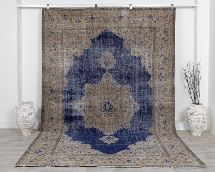 Blue Turkish Oushak Rug 7' 4" x 10' 8" Hand-Knotted | No. VR99609