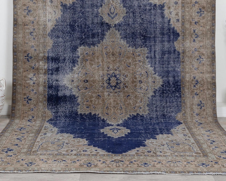 Blue Turkish Oushak Rug 7' 4" x 10' 8" Hand-Knotted | No. VR99609