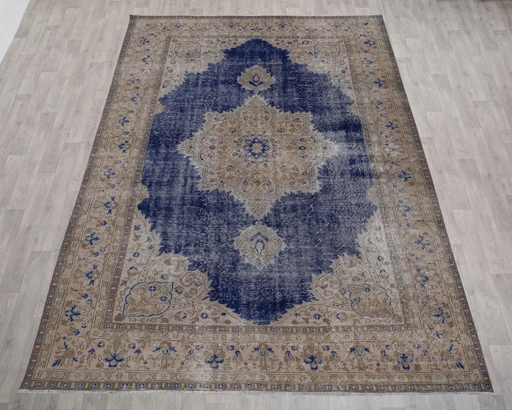 Blue Turkish Oushak Rug 7' 4" x 10' 8" Hand-Knotted | No. VR99609
