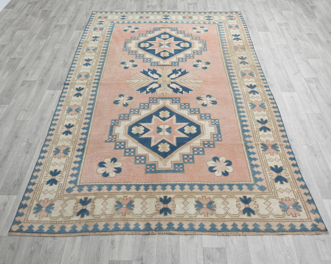 Pink Turkish Oushak Rug 8' 8" x 5' 10" Hand-Knotted | No. VR99774