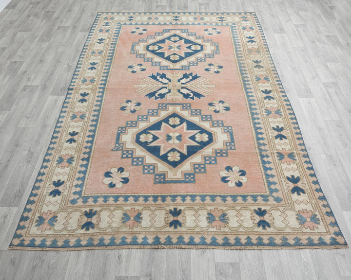 Pink Turkish Oushak Rug 8' 8" x 5' 10" Hand-Knotted | No. VR99774