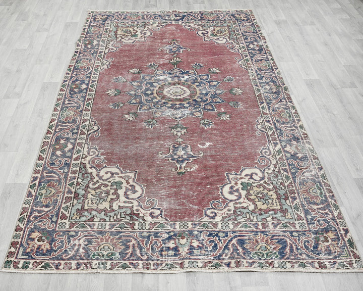 Red Turkish Oushak Rug 5' 7" x 9' Hand-Knotted | No. VR99785