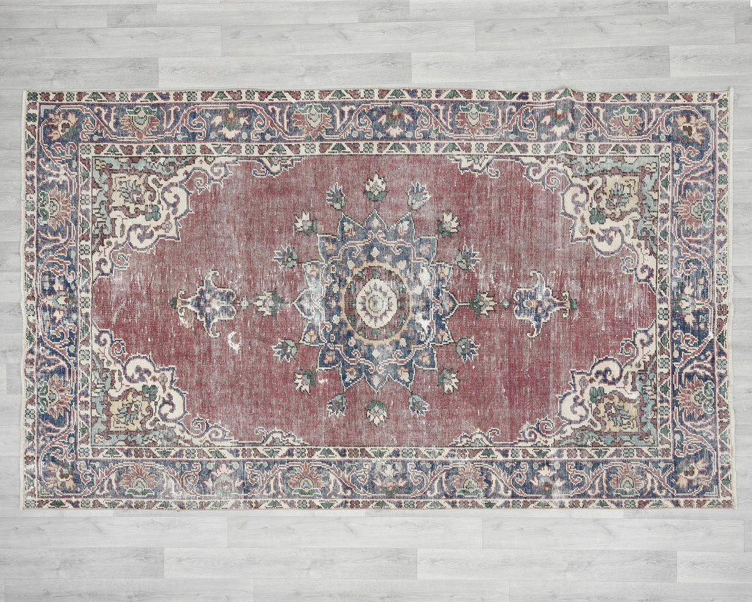 Red Turkish Oushak Rug 5' 7" x 9' Hand-Knotted | No. VR99785