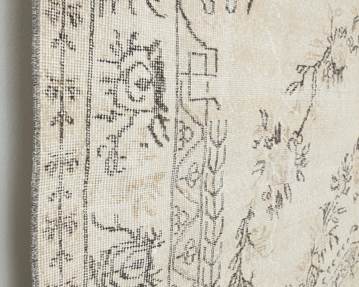 Beige Turkish Oushak Rug 6' 4" x 10' 2" Hand-Knotted close-up